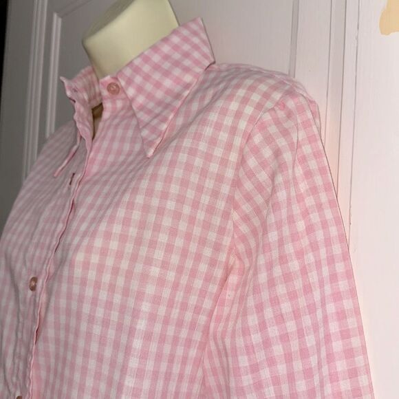 Vintage 70s Catherine Carr Pink & White Check Long Sleeve Polyester/Cotton Shirt - Picture 4 of 9